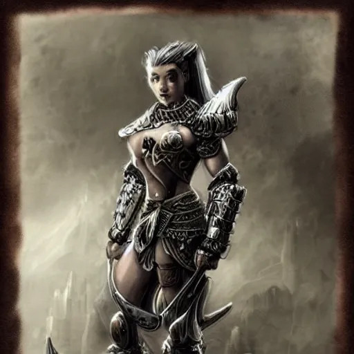 Image similar to a muscular fantasy warrior woman wearing armour