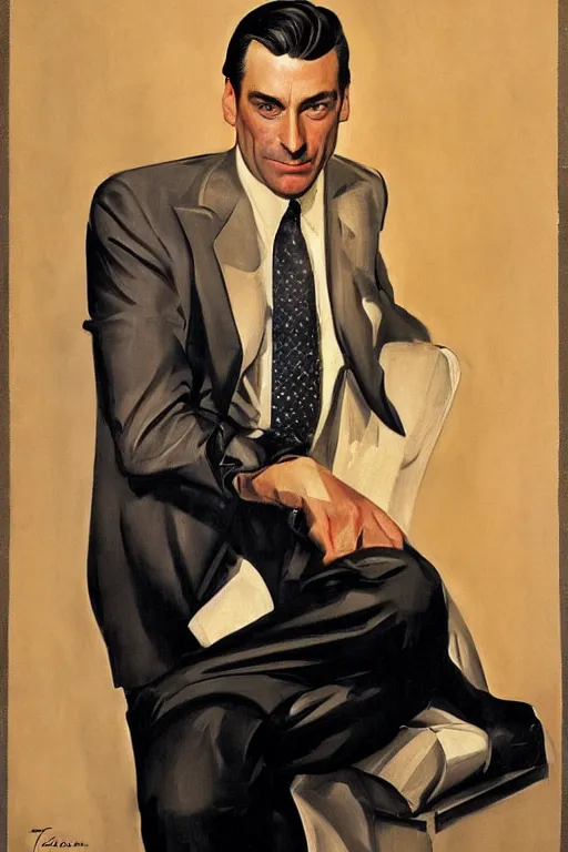 Image similar to portrait of jon hamm by leyendecker and tamara de lempicka at the french riviera 1 9 6 0