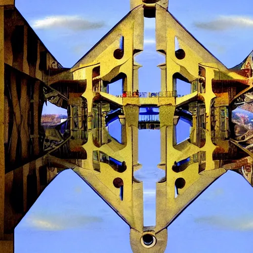 Image similar to a marvel of engineering, full color, realistic, escher, environmental, architectural, bridge, stonework, bright