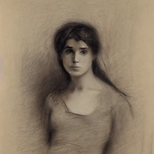 Image similar to portrait of a young action heroine, by alfred stevens in charcoal