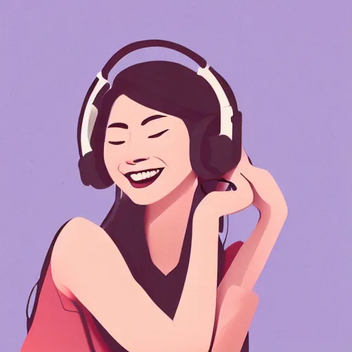 Image similar to an illustration of a beautiful woman listening to music and smiling by Dao Trong Le, highly detailed, digital art, trending on artstation