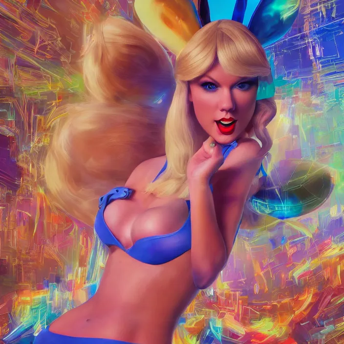 Image similar to portrait of Taylor Swift as Lola Bunny in Space Jam 1996. intricate abstract. intricate artwork. by Tooth Wu, wlop, beeple, dan mumford. octane render, trending on artstation, greg rutkowski very coherent symmetrical artwork. cinematic, hyper realism, high detail, octane render, 8k, iridescent accents