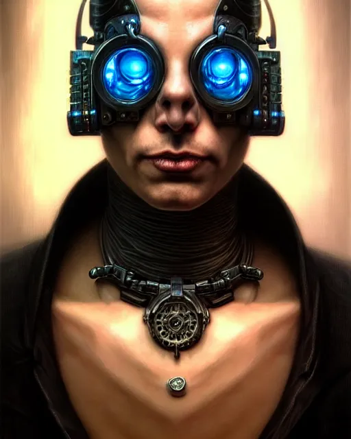 Image similar to front shot of a cyberpunk criminal mastermind character, intricate, elegant, highly detailed, centered, digital painting, artstation, concept art, smooth, sharp focus, illustration, artgerm, Tomasz Alen Kopera, Peter Mohrbacher, donato giancola, Joseph Christian Leyendecker, WLOP, Boris Vallejo, mugshot!!!!!, ugly!!!!!!