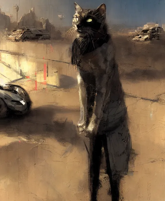 Image similar to cyberpunk cat in the desert by jeremy mann