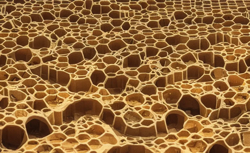 Prompt: underground city made of honeycomb