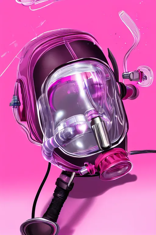 Image similar to Pink Vapor Breathing Machine, Oxygen Mask, fantasy, magic, ultra detailed, digital art, trending on artstation, illustration