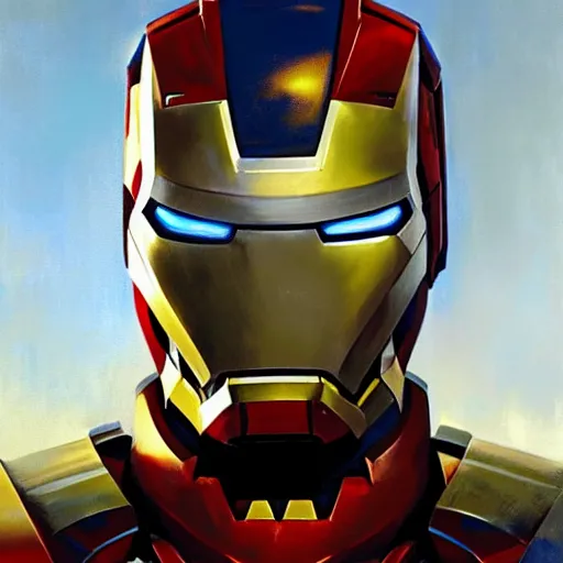 Image similar to greg manchess portrait painting of armored mecha tony stark ironman as overwatch character, medium shot, asymmetrical, profile picture, organic painting, sunny day, matte painting, bold shapes, hard edges, street art, trending on artstation, by huang guangjian and gil elvgren and sachin teng