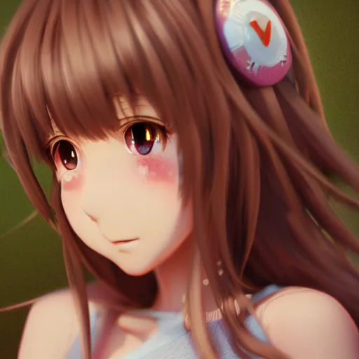 Image similar to Render of a very beautiful 3d anime girl, long hair, hazel eyes, cute freckles, full round face, school girl, short smile, cute sundress, golden hour, medium shot, mid-shot, highly detailed, trending on Artstation, Unreal Engine 4k