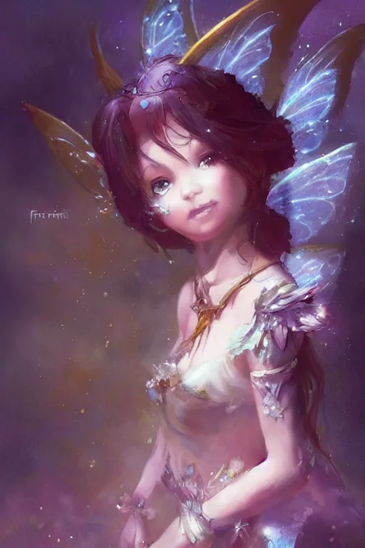 Prompt: a portrait of a cute magical fantasy fairy girl by Frank Frazetta, WLOP and ross tran