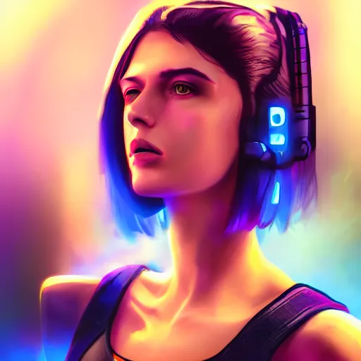 Image similar to cyberpunk girl, head and shoulder shot, 4k, trending on artstation, digital art