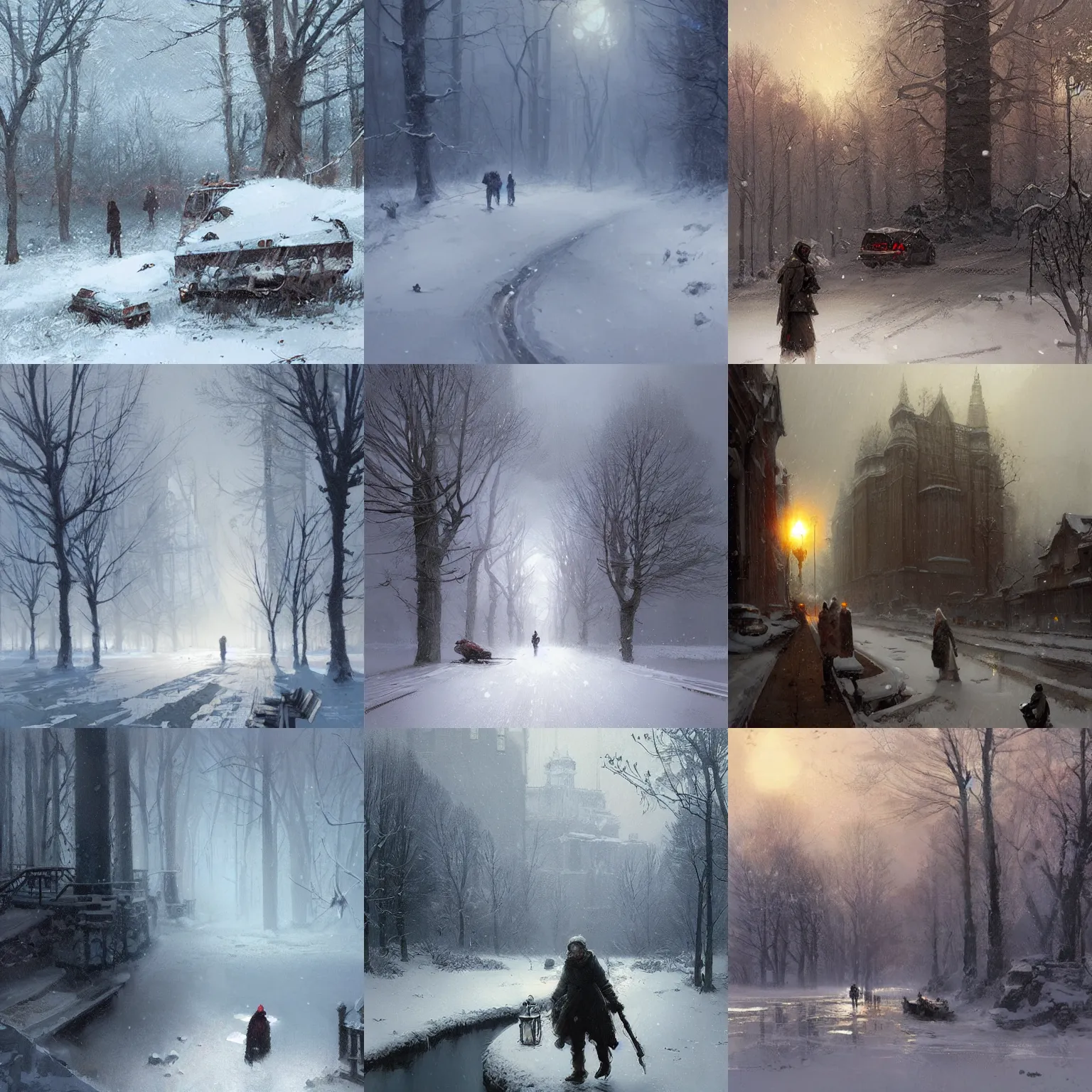 Prompt: winter by greg rutkowski and james gurney.