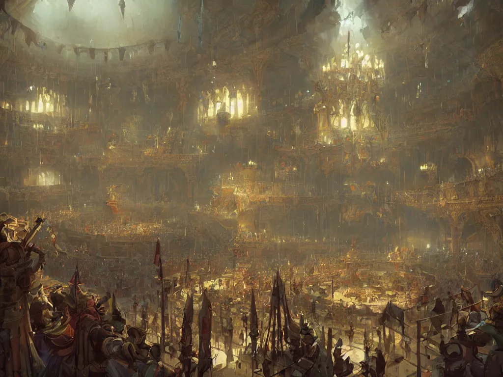 Image similar to interior of a medieval circus, hearthstone art style, epic fantasy style art by Craig Mullins, fantasy epic digital art, epic fantasy card game art by Greg Rutkowski