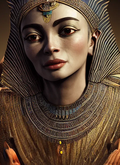 Image similar to an anthropomorphic beautiful female wizard of pharaoh portrait wearing robe, fine art, award winning, intricate, elegant, sharp focus, octane render, hyperrealistic, cinematic lighting, highly detailed, digital painting, 8 k concept art, art by jamie hewlett and z. w. gu, masterpiece, trending on artstation, 8 k