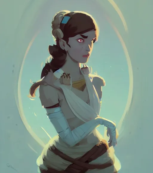 Image similar to portrait princess working as a healer, dnd character, by atey ghailan, by greg rutkowski, by greg tocchini, by james gilleard, by joe fenton, by kaethe butcher, dynamic lighting, gradient light blue, brown, blonde cream and white color scheme, grunge aesthetic