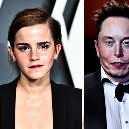 Image similar to emma watson and elon musk turning into a monsters
