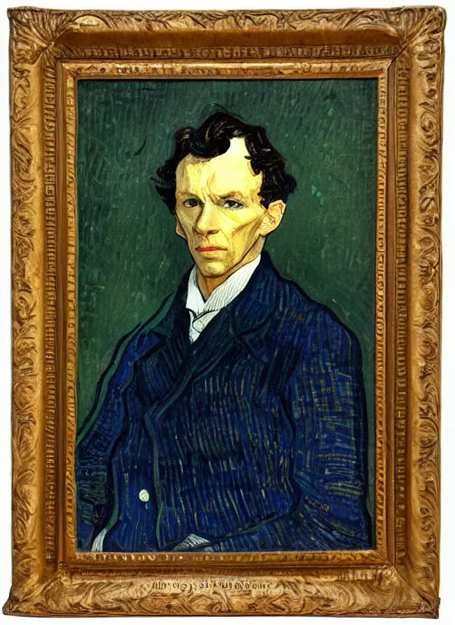 Image similar to lifelike oil painting portrait of sherlock holmes by van gogh