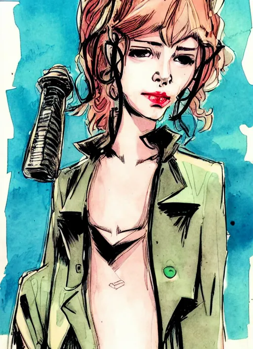 Prompt: a portrait of a pretty sewer punk young lady by dustin nguyen