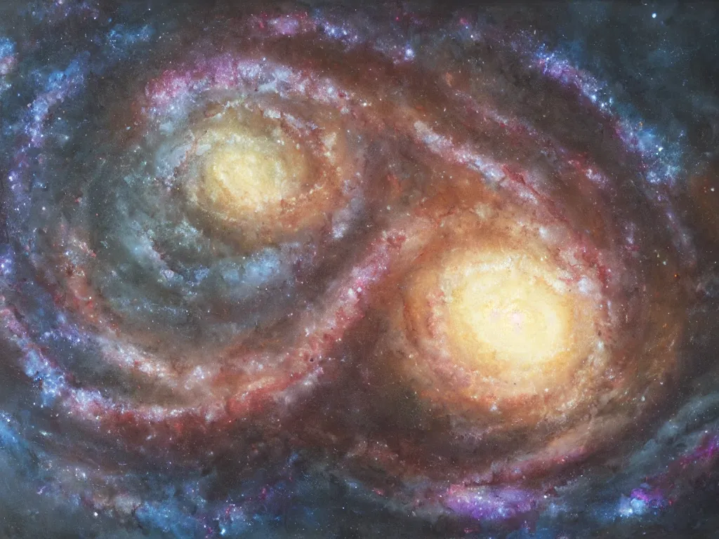 Prompt: trending on artstation, a spiral galaxy, oil on canvas, matte painting