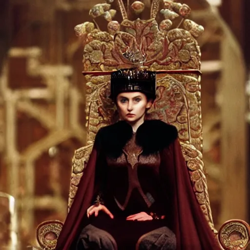 Image similar to queen amidala sitting down on a throne