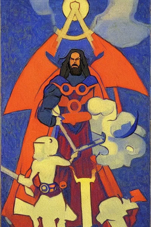 Image similar to thor, marvel, artwork by nicholas roerich,