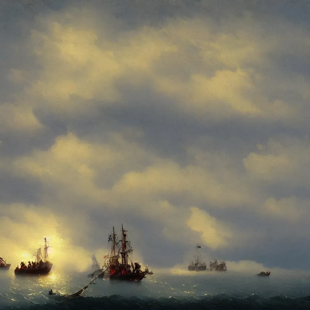 Prompt: steamboat in the style of ivan aivazovsky