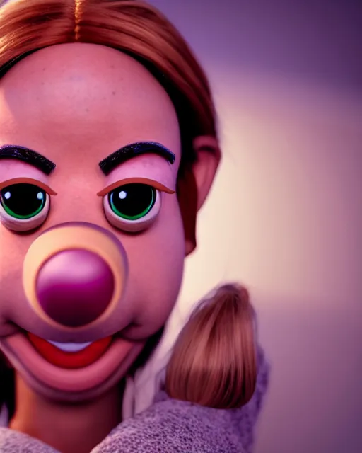 Image similar to detailed portrait, a photo of elyse wlliams as a muppet, unreal engine, hyper realism, realistic shading, cinematic composition, blender render, octane render, ultrawide shot