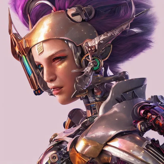 Image similar to studio portrait of lawful good colorful female holy mecha paladin absurdly beautiful, elegant, young sensual graceful woman, ultrafine hyperrealistic detailed face illustration by kim jung gi, irakli nadar, intricate linework, sharp focus, bright colors, matte, octopath traveler, final fantasy, unreal engine highly rendered, global illumination, radiant light, intricate environment