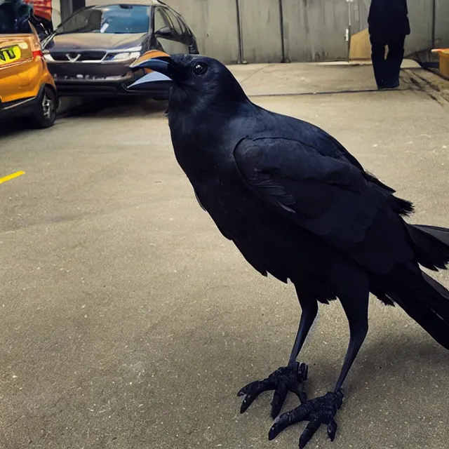 Image similar to a person wearing a fursuit of a crow fursona, fursona, photograph, furry fandom, photorealistic,