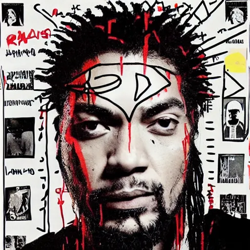 Prompt: roman reigns album cover basquiat style