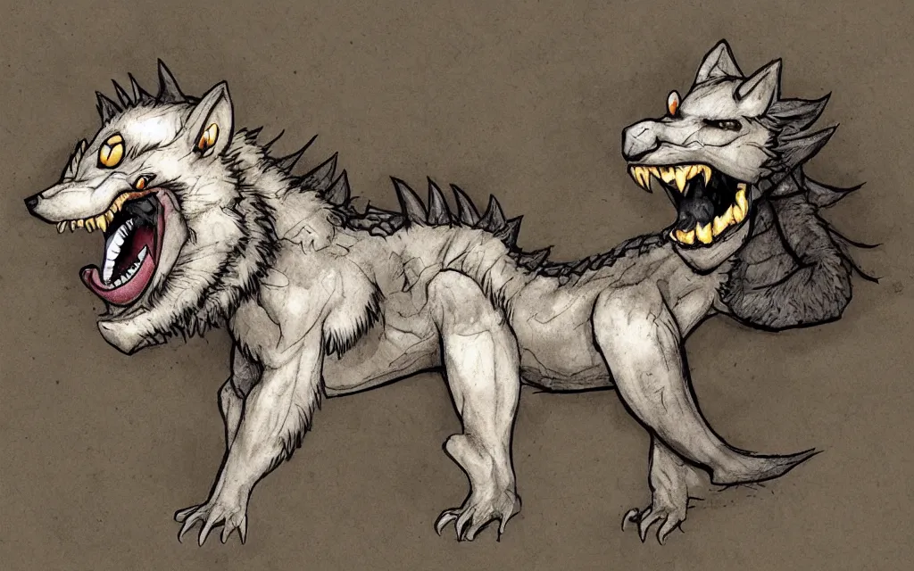Prompt: chimera made of a wolf and a crocodile, trending on deviantart, trending on pixiv