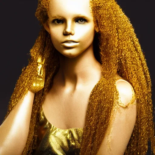 Image similar to a woman with hair made by gold