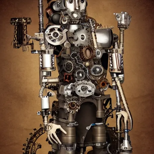 Image similar to human with machine parts, steampunk