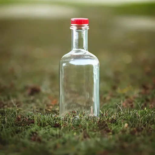 Image similar to symmetrical photo of small bottle standing, park background