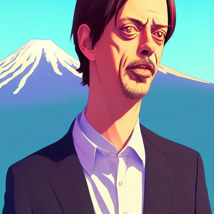 Prompt: portrait of steve buscemi, mount fuji background, rich vivid colors, ambient lighting, dynamic lighting, 4 k, hq, official media, anime key visual, makoto shinkai, ilya kuvshinov, lois van baarle, rossdraws, detailed, trending on artstation