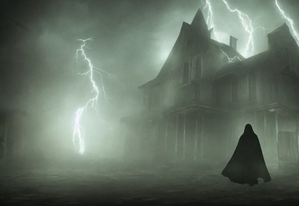 Image similar to a eldritch ghost in a haunted house. realistic, cinematic lightning, octane tender, dark - art