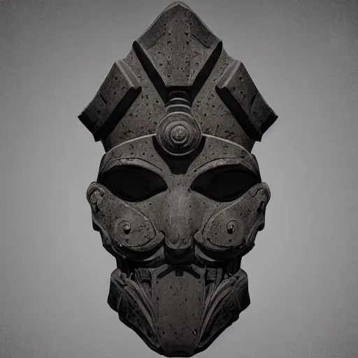 Image similar to extra wide view. an ominous dark ancient mask. barron. worn out photography. sepia. cracks. hyper - detailed. gothic steampunk. low poly medieval baroque. symmetric. epic. hyper - realistic. unreal render.