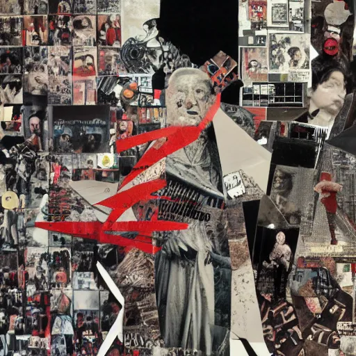 Image similar to a paper collage of armageddon, a god of death stands in the middle, kurt schwitters, richard hamilton, joe webb, chambliss giobbi, lynn skordal, derek gores, barbara kruger, jacques villegle.