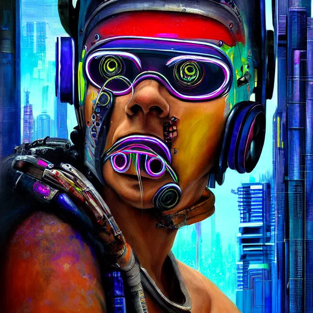 Image similar to a beautiful painting cyberpunk jibaro, by alberto mielgo movie art