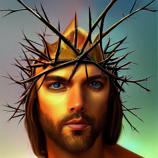 Image similar to portrait of a lizard as jesus, surrealist, crown of thorns, cross, christianity, intricate, elegant, highly detailed, centered, grungy, digital painting, artstation, concept art, smooth, sharp focus, boris vallejo