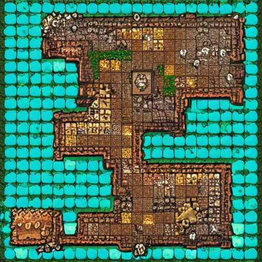 Prompt: overhead map of a roguelike dungeon, d & d map