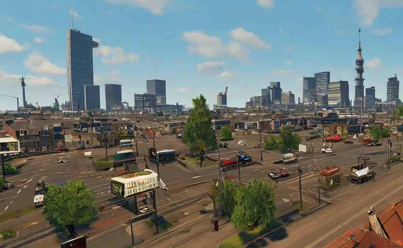 Image similar to Amsterdam in the style of GTA V, unreal engine