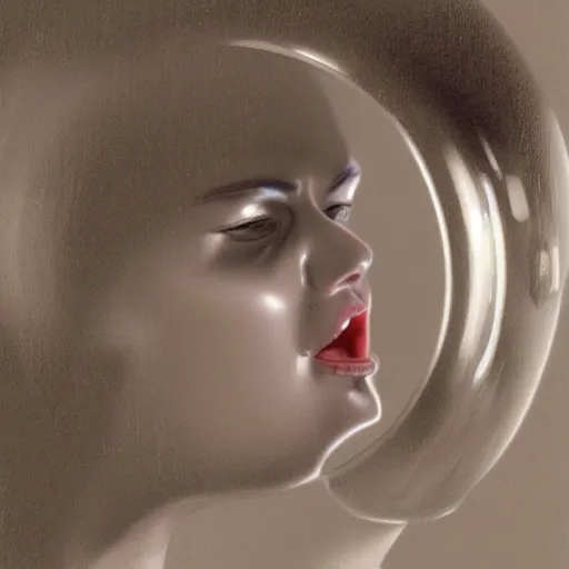 Image similar to stunning gynoid licking mirror, hyperrealistic, octane, highly detailed,