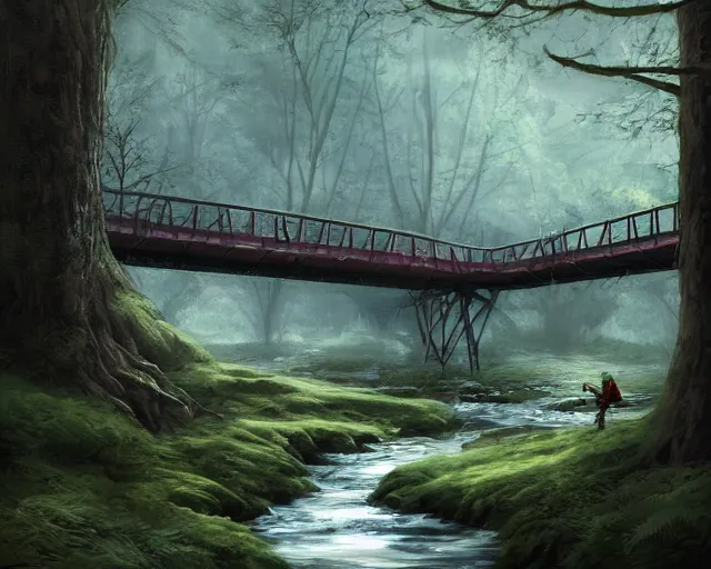 Prompt: bridge in the forest, andre shulze, brian despain, chris mars, artstation