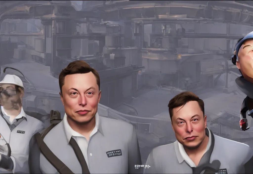 Image similar to elon musk in team fortress 2, elon musk in the video game team fortress, gameplay screenshot, close up, 3 d rendering. unreal engine. amazing likeness. very detailed.