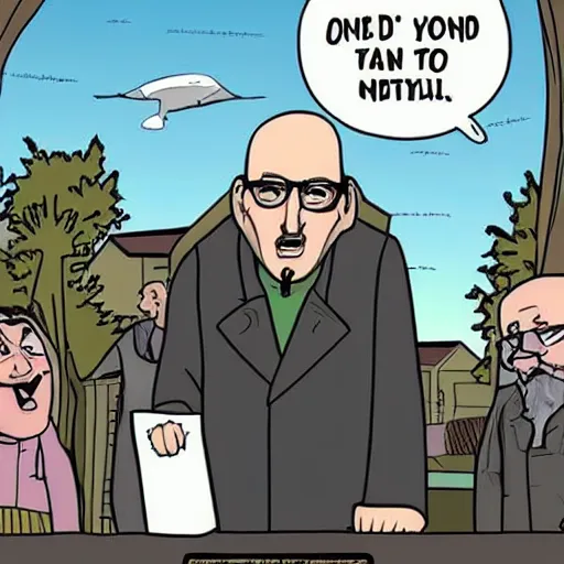 Image similar to uncle junior soprano preaching about armageddon cartoon series