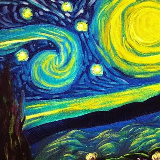 Image similar to a nightsky with a strawberry moon, inspired by starry night, vincent van gogh, 3 d - like