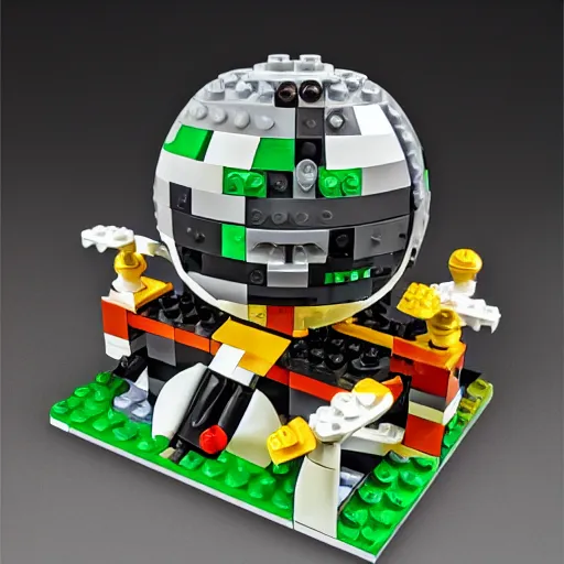 Image similar to lego set of a dyon sphere, cover illustration, lego style