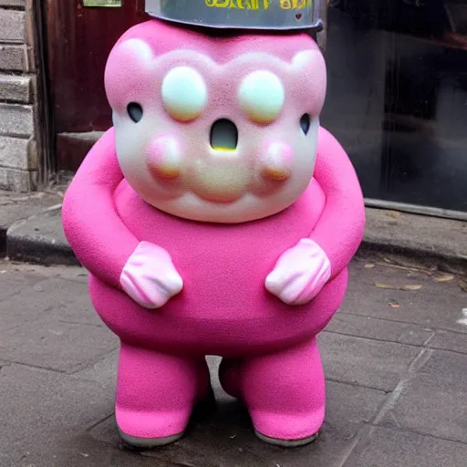 Prompt: Mr Blobby sitting depressed in a smoky cafe