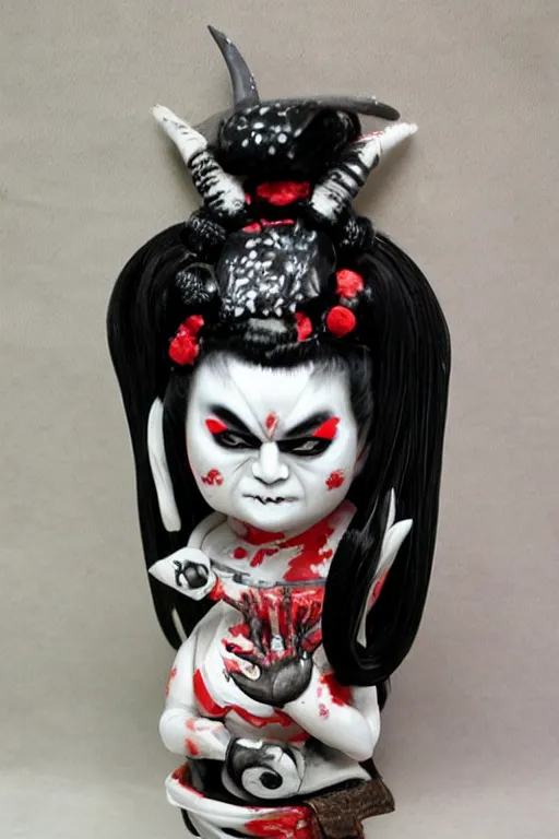 Image similar to porcelain oni geisha made by Kris Kuksi and HR Giger