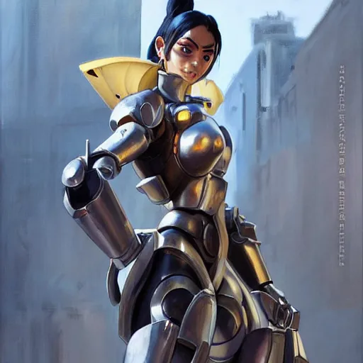 Image similar to greg manchess portrait painting of partially armored battle angel alita as overwatch character, medium shot, asymmetrical, profile picture, organic painting, sunny day, matte painting, bold shapes, hard edges, street art, trending on artstation, by huang guangjian, gil elvgren, ruan jia, greg rutkowski, gaston bussiere